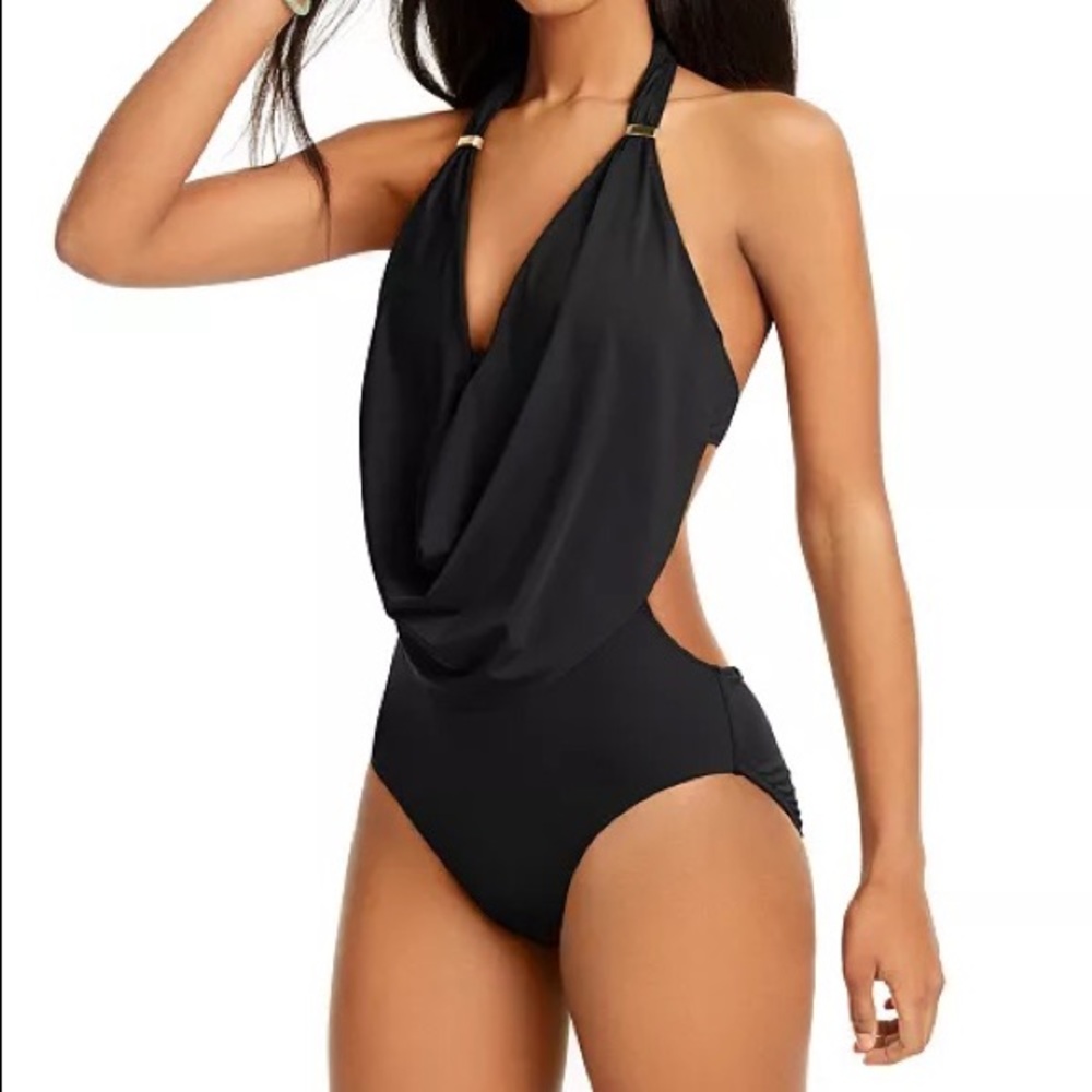 Solid Cowlneck One-Piece Swimsuit